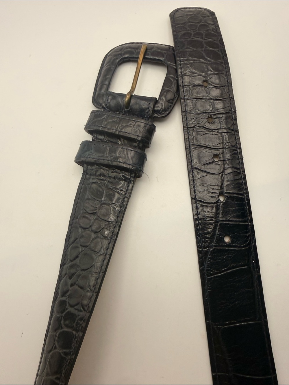 Vintage Doncaster Black Leather Croc-Embossed Wide Belt Buckle Whimisgoth Medium - Picture 6 of 6